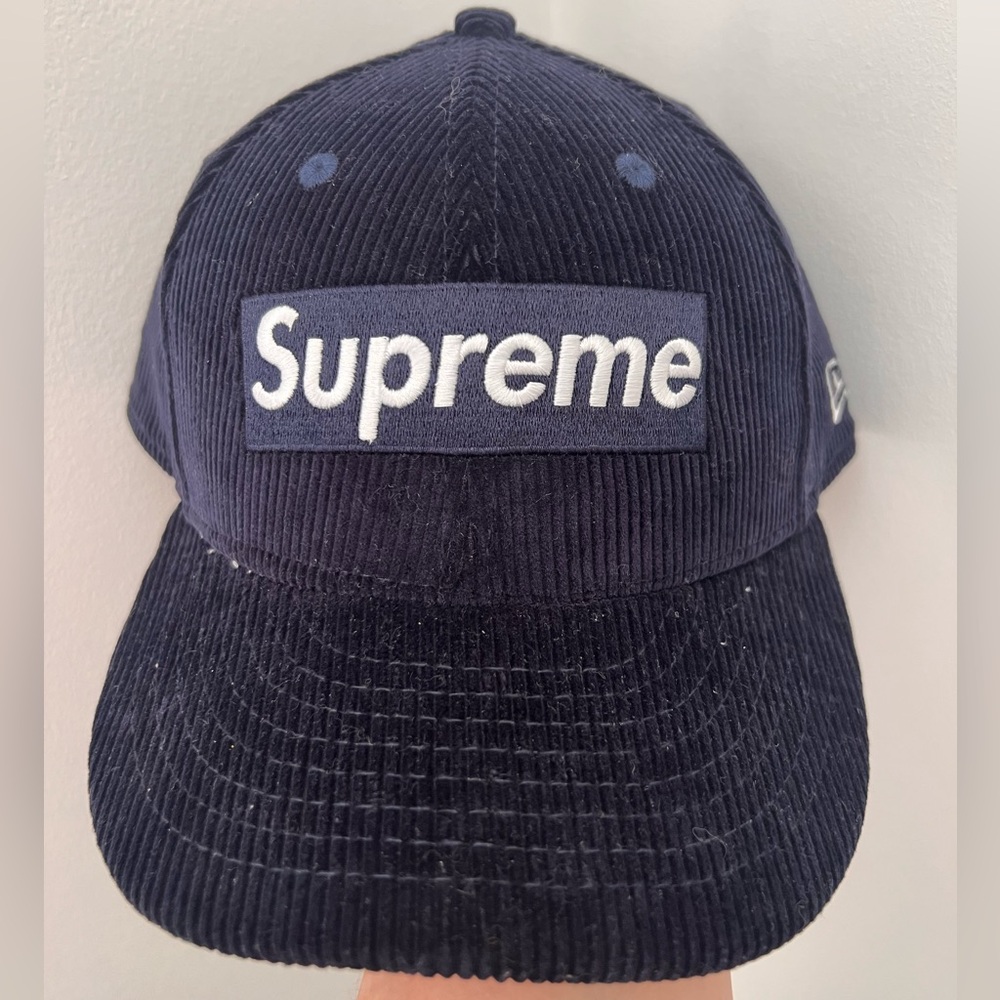 Supreme navy fitted corduroy cap